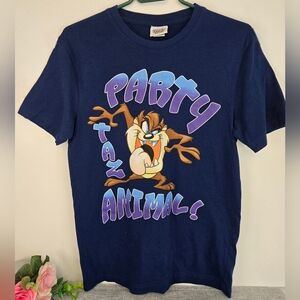 Taz Party Animal Looney Tunes Vintage Blue T-Shirt Shirt Size Snall‎